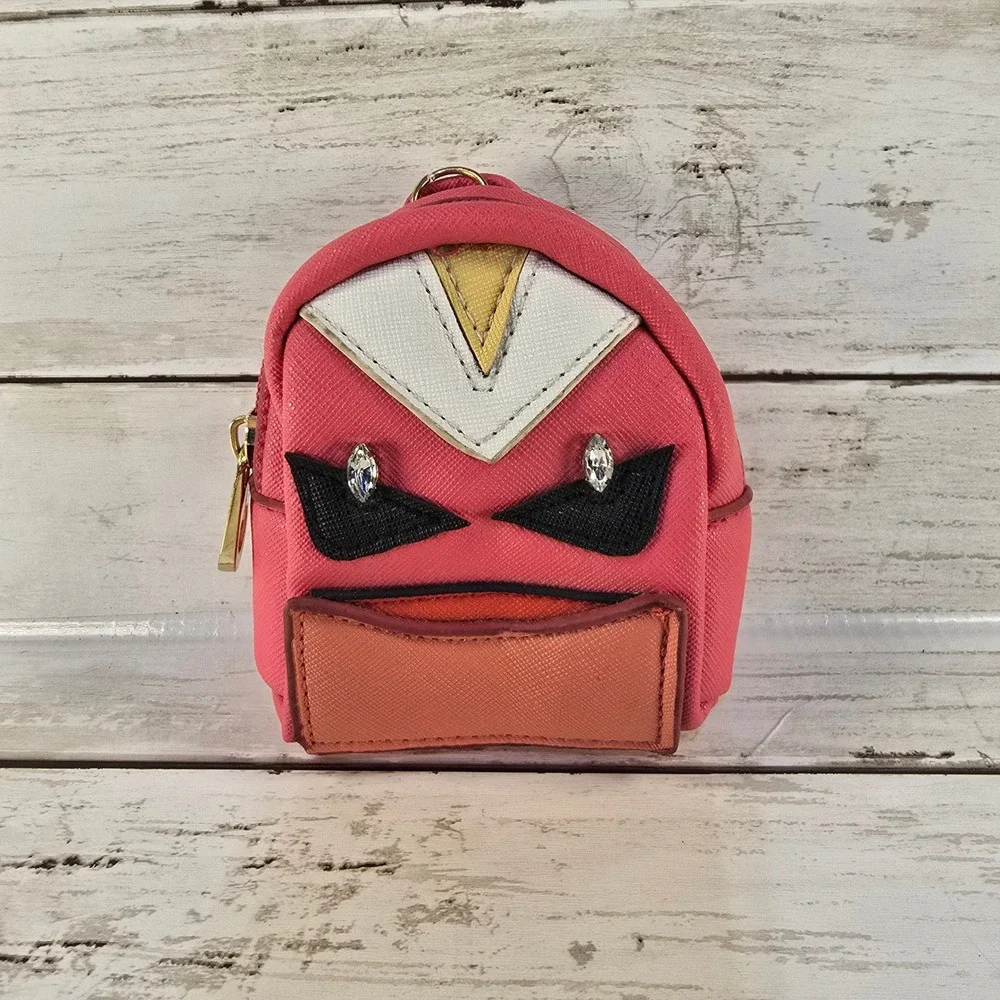 Pink‎ Monster Face Mini Backpack Coin Purse Keychain Pouch with Crystals